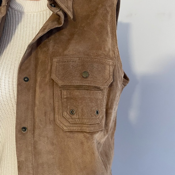 NWOT 23” PTP 1X Ralph Lauren suede snap vest XL XXL - Picture 3 of 7